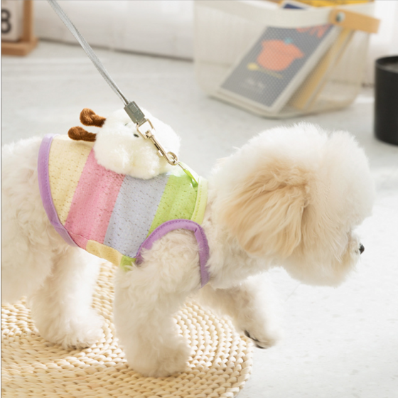 pring/Summer Breathable Vest, Rainbow Stripes & 3D Clouds, Dog Suspender for Teddy, Bichon, Pets